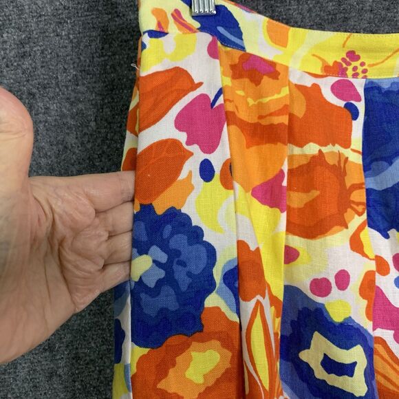 Liz Claiborne Pleated Bright Floral Skirt 100% Linen Pockets Cotton Lined Sz 10 - Picture 4 of 9
